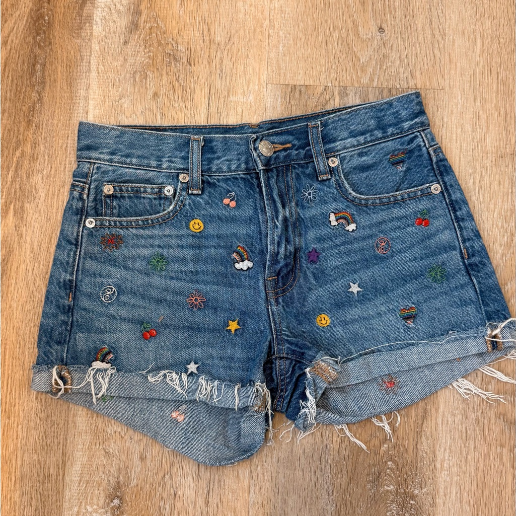 American Eagle Blue Embroidered Jean Shorts